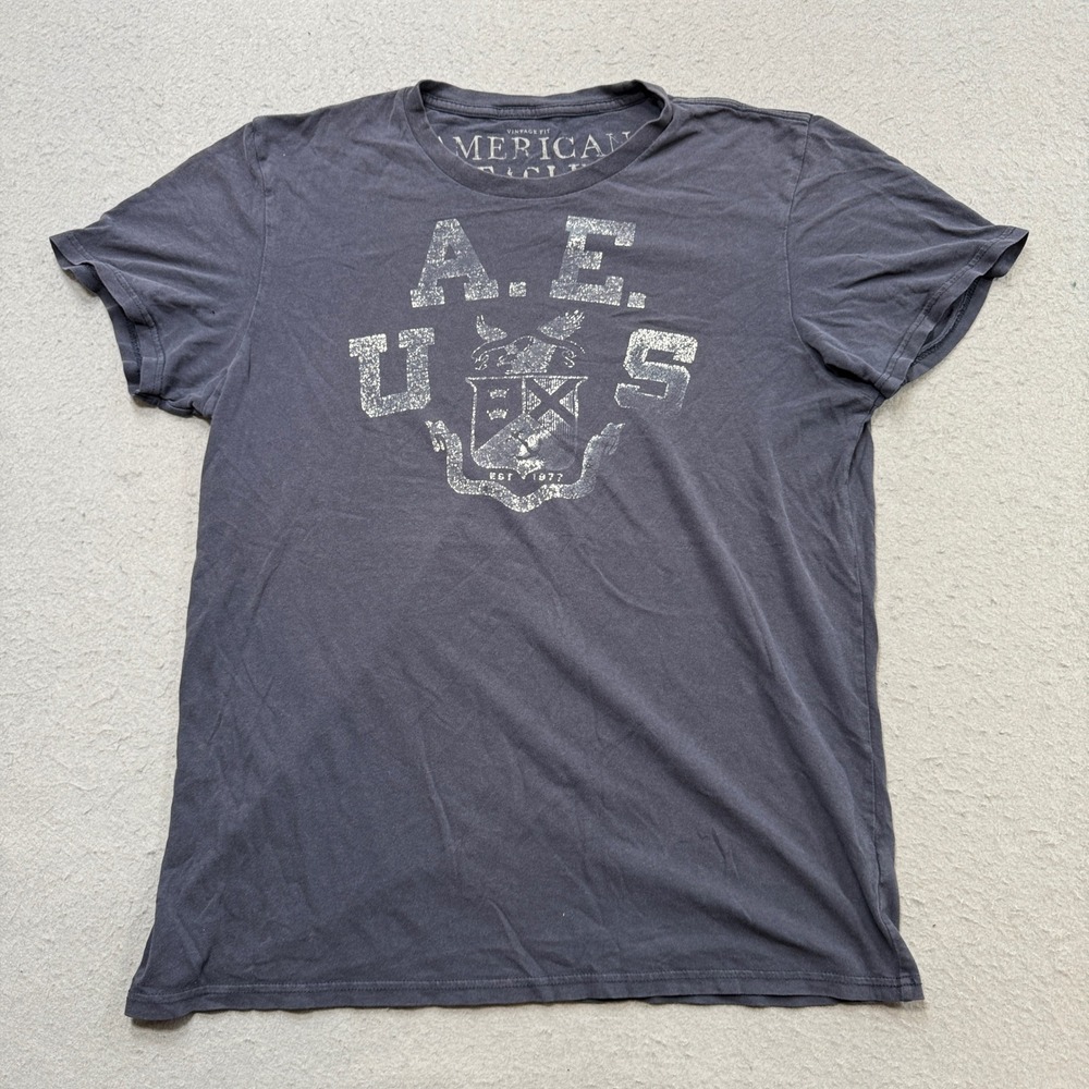 American Eagle Graphic T-Shirt Mens Large Gray Vintage Fit Streetwear Distressed